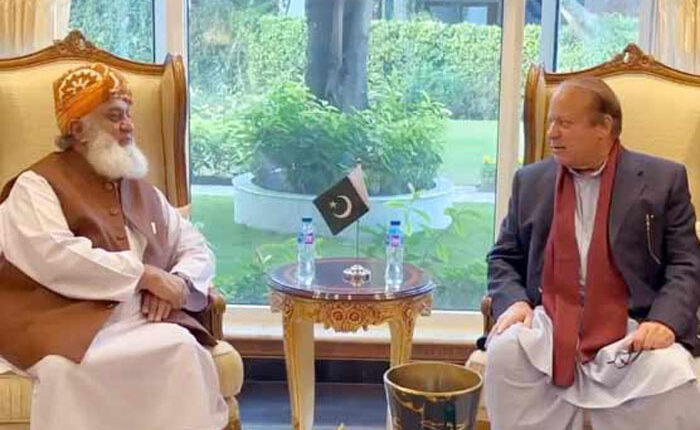 مسلم لیگ ن کے سربراہ میاں نواز شریف جے یو آئی سربراہ مولانا فضل الرحمان کو منانے اس کے گھر پہنچ گئے،مولانا نے تحفظات پیش کردیئے